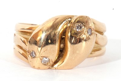 Lot 50 - 18ct gold and diamond snake ring, a design...
