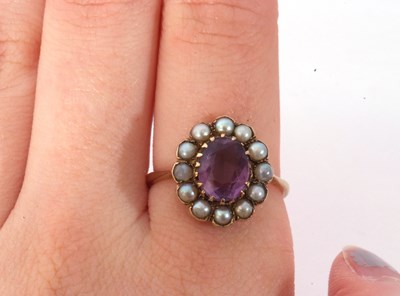 Lot 63 - Vintage amethyst and seed pearl cluster ring,...