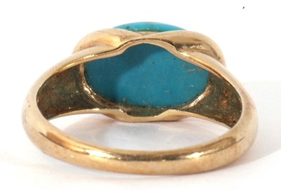 Lot 65 - Modern 9ct gold turquoise set dress ring, the...