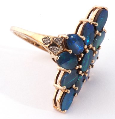 Lot 73 - Modern 9ct gold black opal doublet dress ring,...