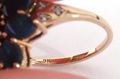 Lot 73 - Modern 9ct gold black opal doublet dress ring,...