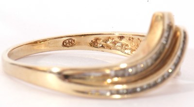 Lot 98 - Modern 9ct gold and diamond wishbone design...
