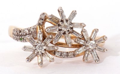 Lot 101 - Modern 9ct gold and diamond ring, an unusual...