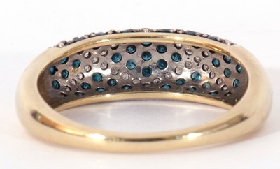 Lot 105 - Modern 9ct gold, diamond and blue stone ring...