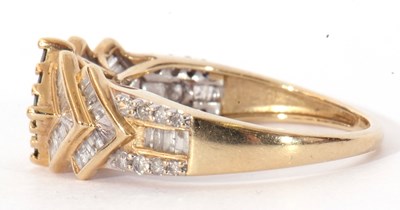 Lot 106 - Modern 9ct gold, diamond and green stone ring...