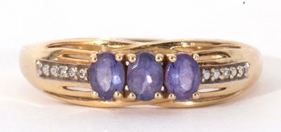 Lot 108 - 14ct stamped gold, blue stone and diamond ring,...