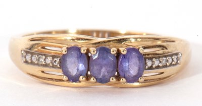 Lot 108 - 14ct stamped gold, blue stone and diamond ring,...