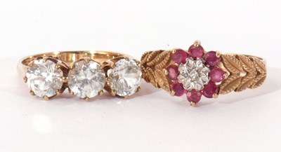 Lot 114 - Mixed Lot: 9ct gold, ruby and diamond cluster...