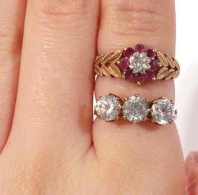 Lot 114 - Mixed Lot: 9ct gold, ruby and diamond cluster...