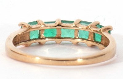Lot 123 - Modern 9ct gold and emerald ring set with five...
