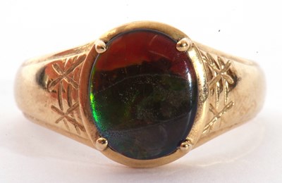 Lot 127 - Modern 9ct gold and iridescent stone ring, the...