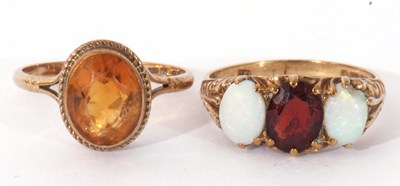 Lot 141 - Mixed Lot: 9ct gold and citrine ring, 9ct gold...