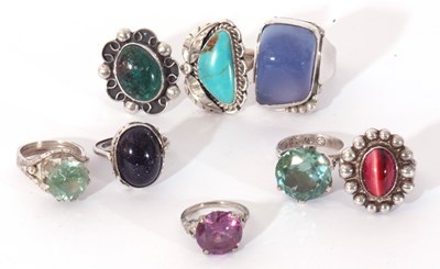 Lot 142 - Mixed Lot: eight coloured stone set rings,...