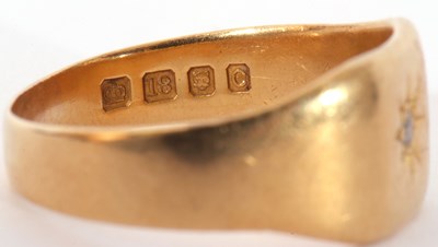 Lot 154 - 18ct gold and diamond set signet ring, the...