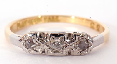 Lot 167 - Three stone diamond ring, illusion set with...