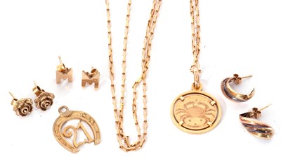 Lot 192 - Mixed Lot: Giampaoli 9ct gold Zodiac pendant...