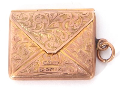 Lot 208 - 9ct gold stamp case in the form of an envelope,...