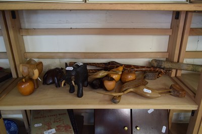 Lot 516 - GROUP OF CARVED WOODEN ANIMALS, HERONS,...