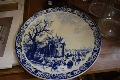 Lot 523 - LARGE DELFT WARE CHARGER WITH A SKATING SCENE