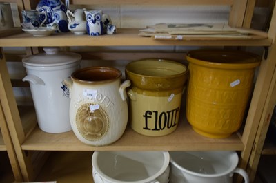 Lot 559 - FOUR CERAMIC KITCHEN JARS, ONE WITH COVER