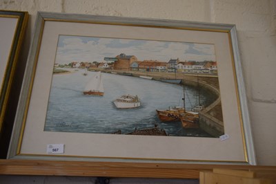 Lot 567 - WATERCOLOUR OF A HARBOUR SCENE, SIGNED RAINSBURY