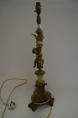 Lot 10 - LARGE BRASS MOUNTED TABLE LAMP WITH CHERUB...