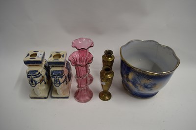Lot 41 - MIXED LOT : JARDINIERE, CRANBERRY GLASS VASES,...