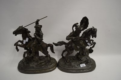 Lot 45 - PAIR OF BRONZED SPELTER MODELS OF SOLDIERS ON...