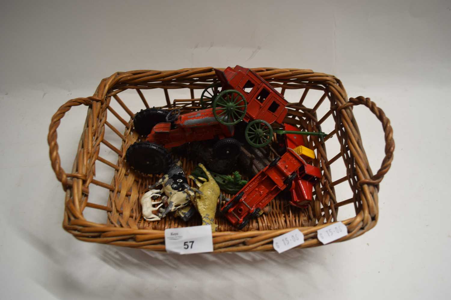 Lot 57 - SMALL BASKET CONTAINING DIE-CAST FARM VEHICLES,...