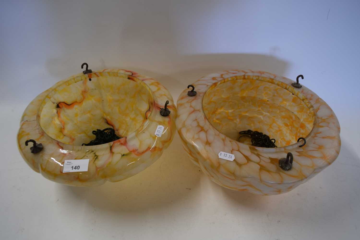 Lot 140 - TWO MARBLED GLASS CEILING LIGHT SHADES