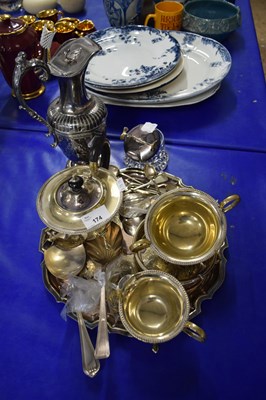 Lot 174 - MIXED LOT : SILVER PLATED TEA SET, SILVER...