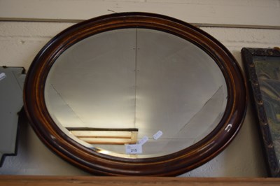 Lot 215 - OVAL BEVELLED WALL MIRROR IN MAHOGANY FRAME