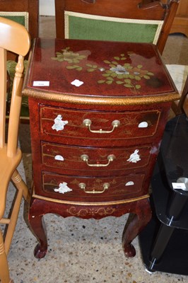 Lot 328 - MODERN CHINESE LACQUERED THREE DRAWER BEDSIDE...