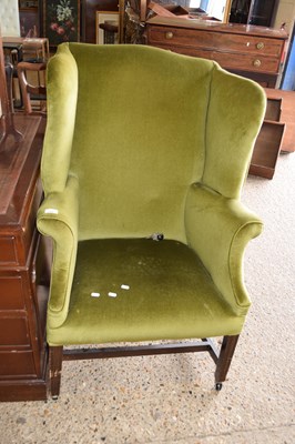Lot 344 - GEORGIAN STYLE GREEN UPHOLSTERED WING BACK...