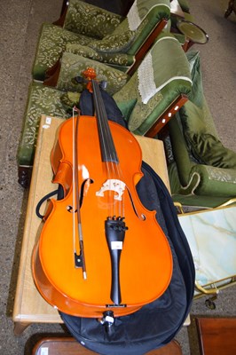 Lot 345 - MODERN CELLO WITH BOW, MARKED TO INTERIOR...