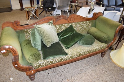 Lot 354 - VICTORIAN SCROLL END SOFA WITH GREEN...