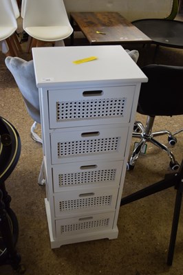 Lot 388 - WHITE FINISH FIVE DRAWER CHEST WITH RATTAN...