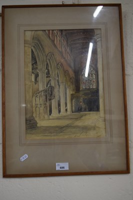 Lot 686 - WATERCOLOUR - INTERIOR OF A CATHEDRAL