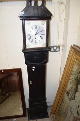 Lot 406 - GRANDMOTHER CLOCK IN DARK STAINED WOODEN CASE