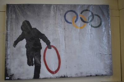 Lot 701 - LARGE COLOURED PRINT AFTER BANKSY 'OLYMPIC RINGS'