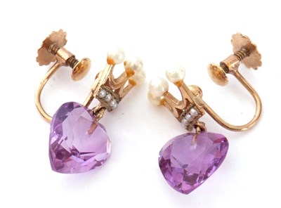 Lot 229 - 9ct gold amethyst brooch, the faceted heart...