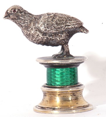 Lot 230 - Unusual silver and enamel 'grouse' desk seal,...
