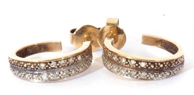 Lot 234 - Pair of yellow metal and small diamond set...