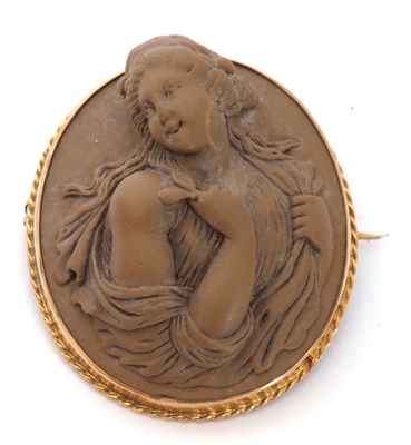 Lot 235 - Victorian gold framed lava cameo in relief of...