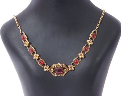 Lot 249 - Antique gold red stone necklace centring a...