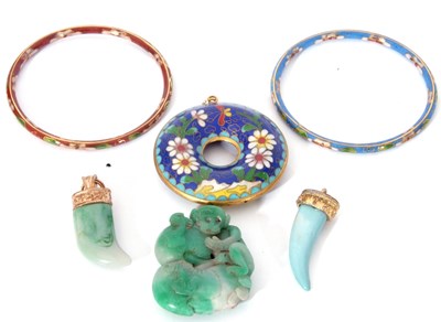 Lot 260 - Mixed Lot: large cloisonne disc pendant, 55mm...