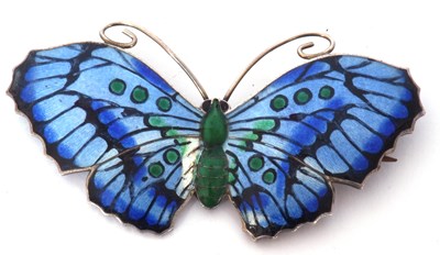 Lot 268 - Art Nouveau enamel and silver butterfly brooch,...
