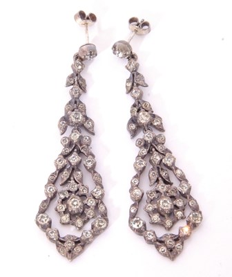 Lot 300 - Pair of vintage long paste set drop earrings,...