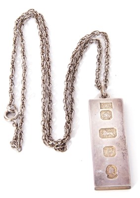 Lot 310 - Silver ingot pendant with oversized hallmarks...