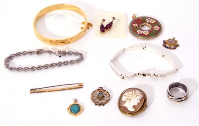 Lot 343 - Mixed Lot: cameo brooch, gold plated hinged...